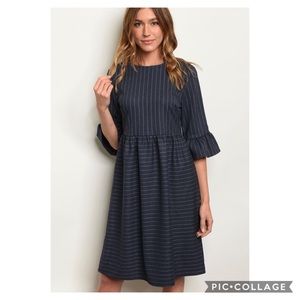 Blue Knee Length Dress with Stripes